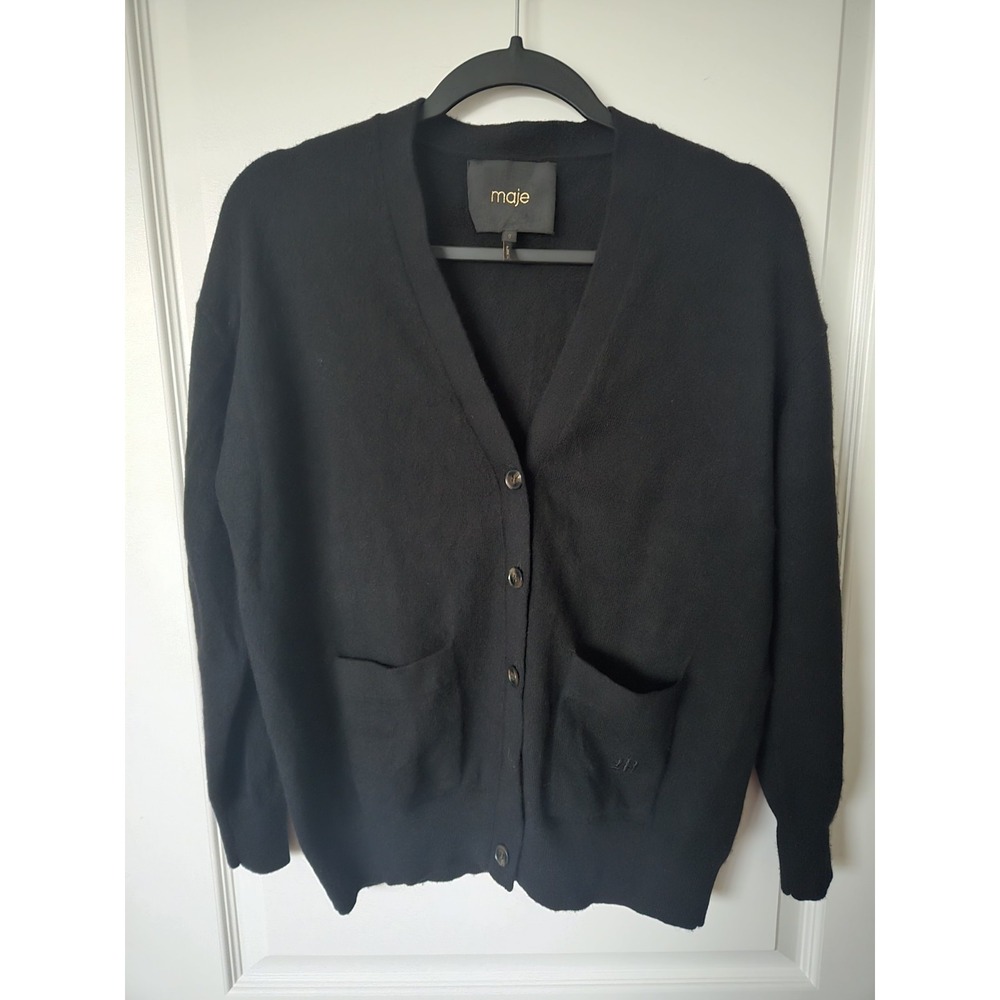 Maje Maxence Button Up Deep V 100% Cashmere Cardigan Sweater Size 0 Size XS/S